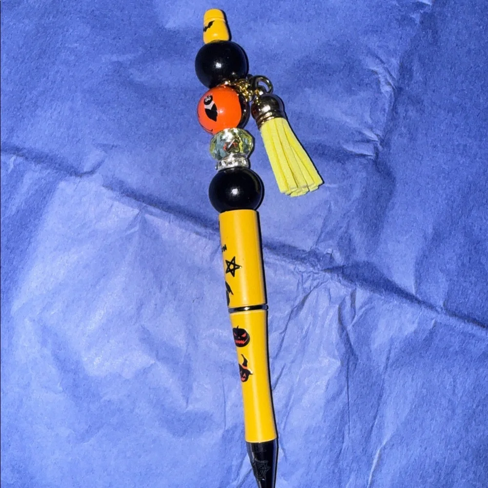 Yellow and Black Beaded Pen with Tassel